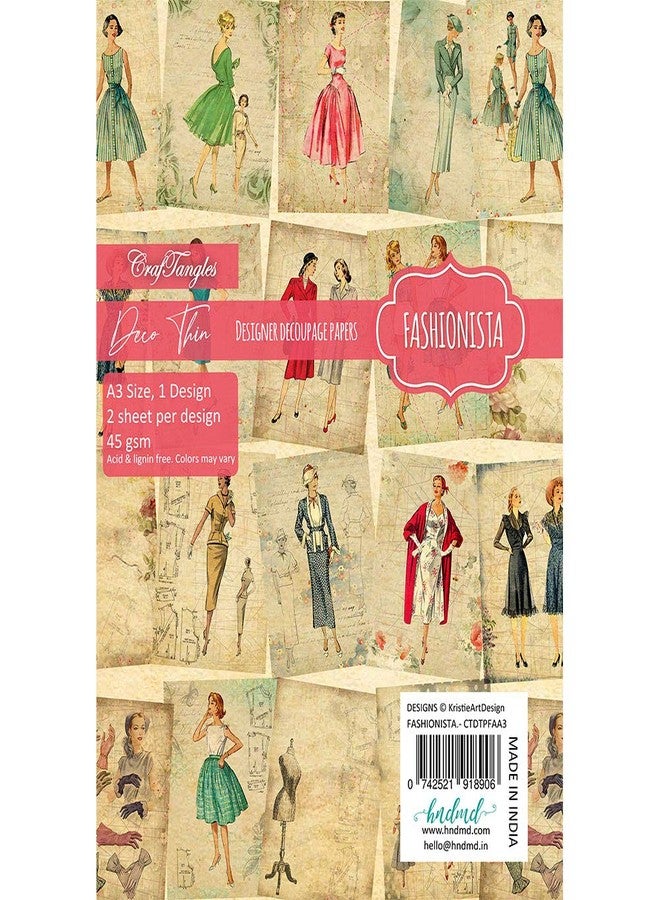 CrafTangles Deco Thin Decoupage Paper A3 (45 gsm) - Fashionista - 2 sheets - Image 1